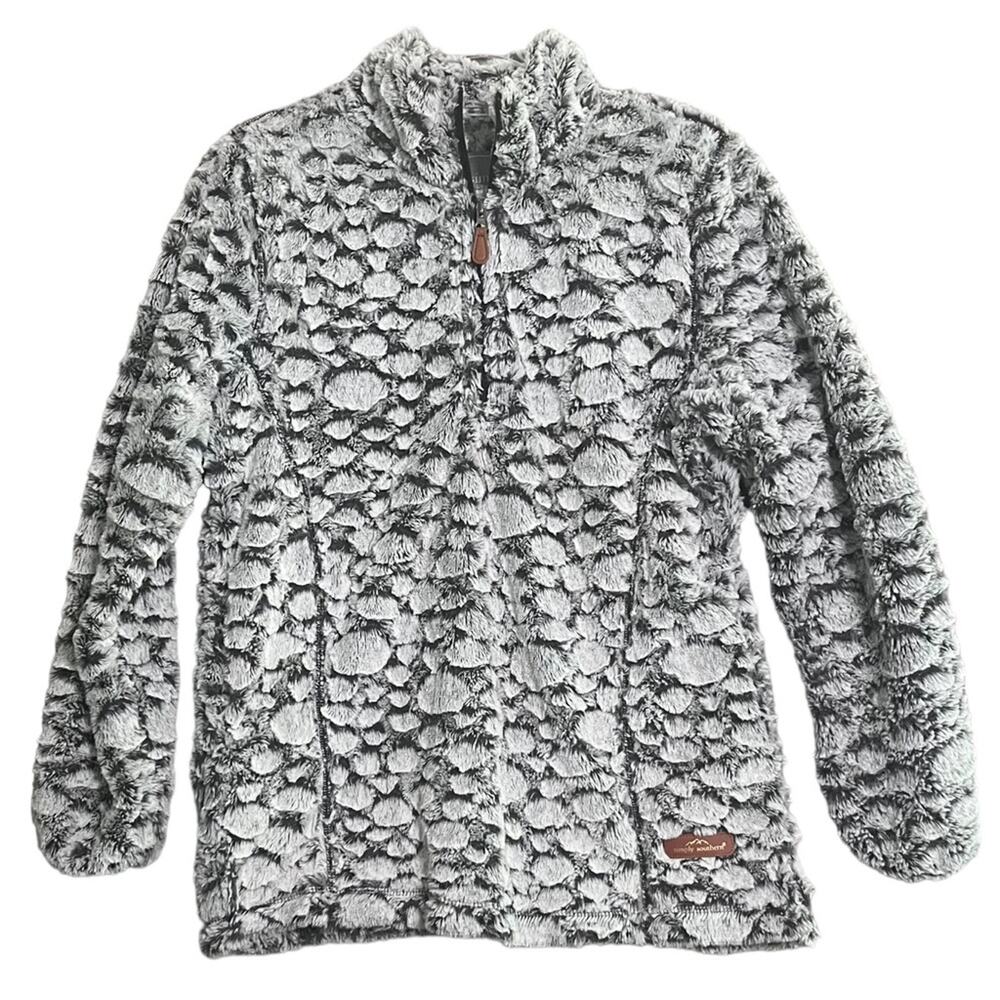 Simply Southern Pullover Womens Large Gray Bubble Fur 1/4 Zip Front Pockets